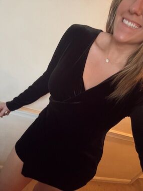 Black WhiteHouse BlackMarket  Velvet Wrap Mini Dress